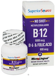 No Shot Methylcobalamin B-12 5,000 mcg / B-6 / Folic Acid 800 mcg
